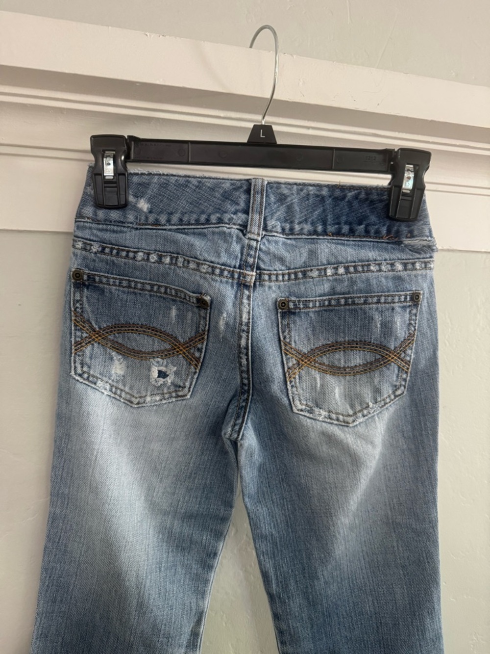 Vintage Abercrombie Light Blue Distressed Jeans with Embroidered Back Pockets